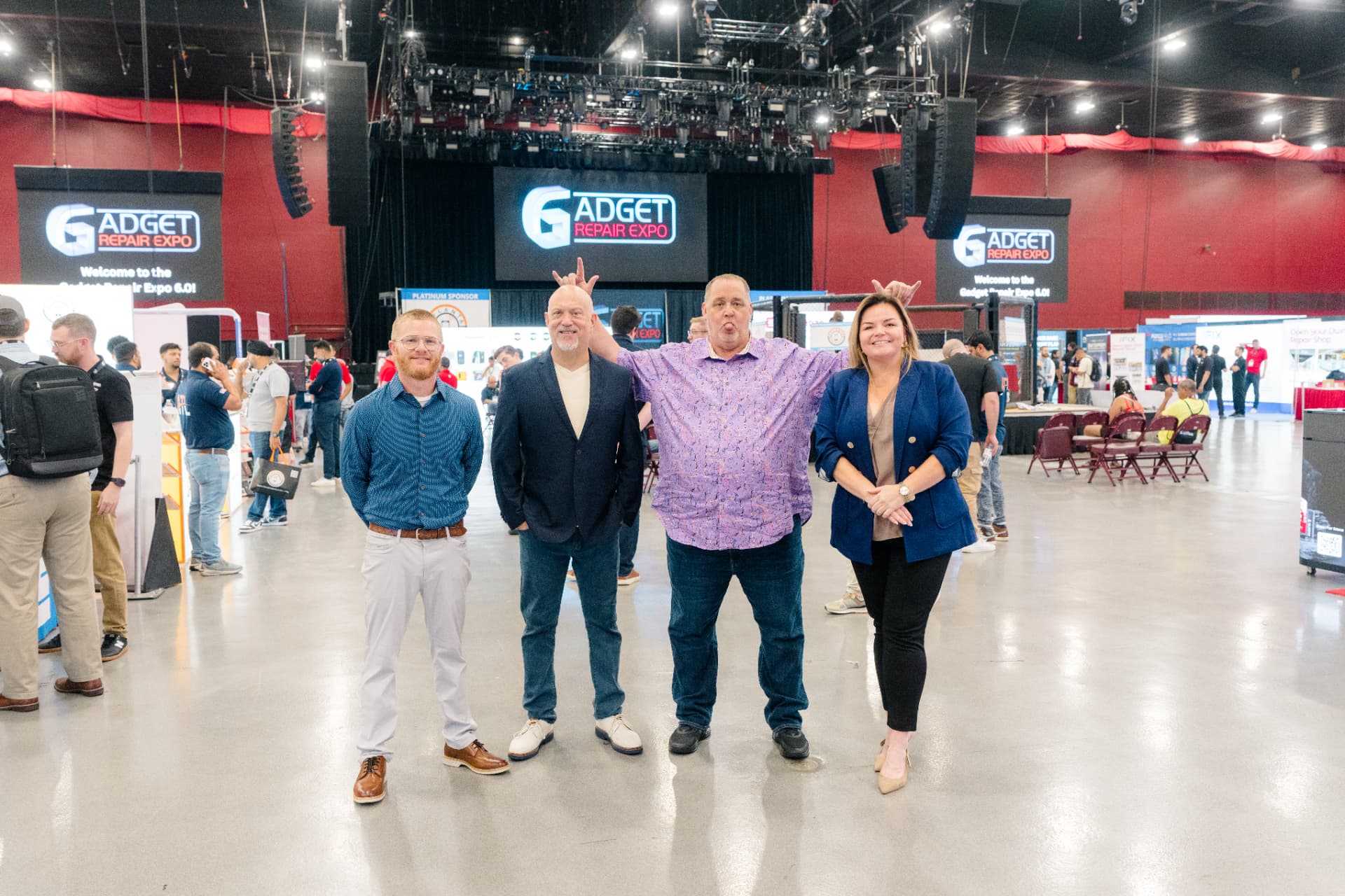 Gadget Repair Expo — event floor with founders and attendees